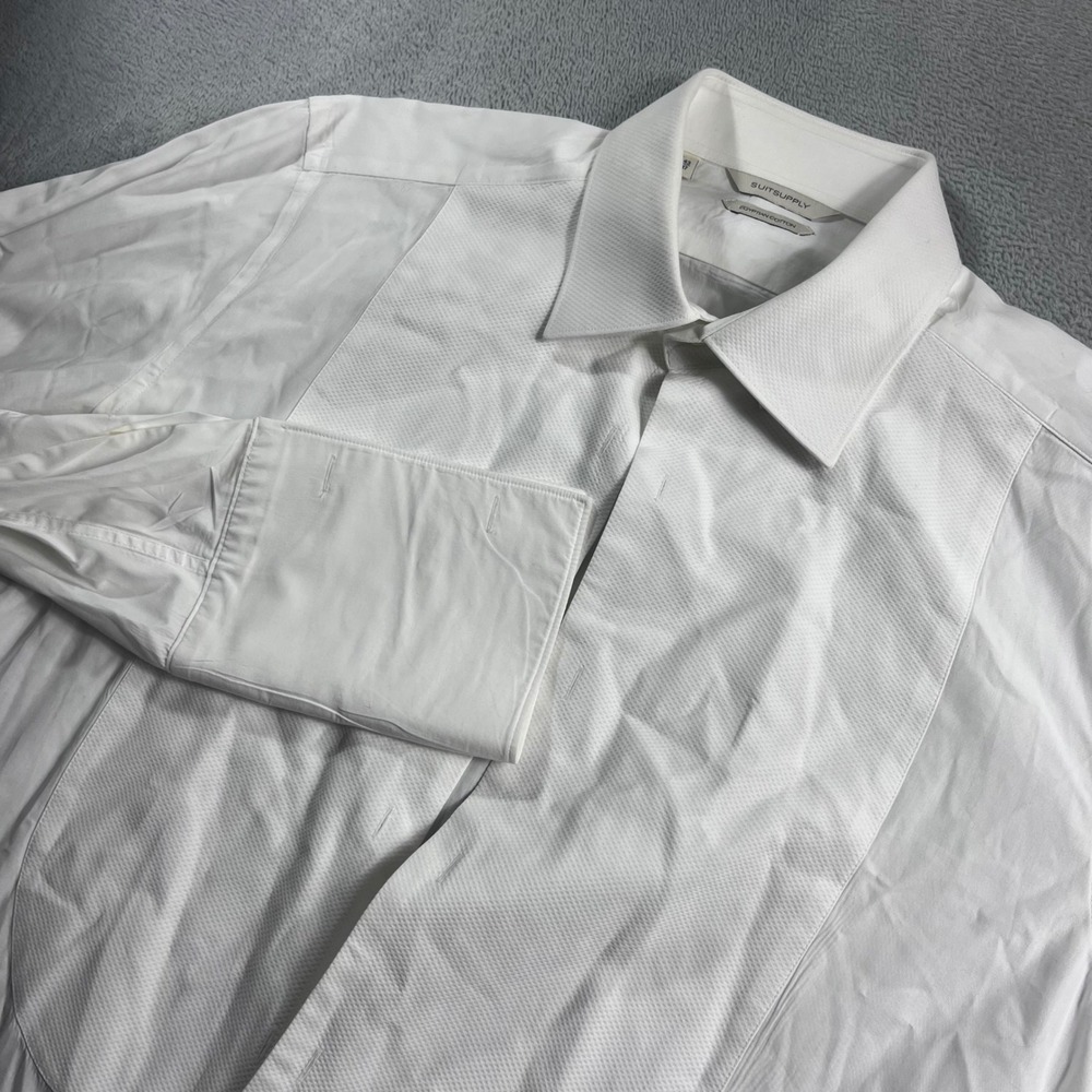 Suitsupply Mens White Egyptian Cotton Tuxedo Shirt Bib Front French Cuff 17 43